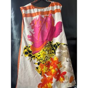 Worthington Womens Floral Leopard Stripe Shift Dress Orange Pink Size 14